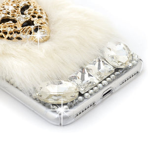 Funda de teléfono Bling bling hecha a mano con cristal y piel blanca iPhone