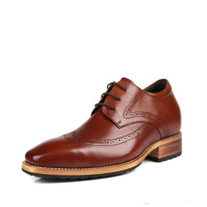 Nuevo invisible de los hombres 8cm Moda punta estrecha comercio de cuero genuino formal La tendencia de los zapatos de cuero negro