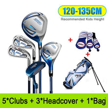 Cargar imagen en el visor de la galería, Set 7 palos de Golf junior con bolsa, azul, fibra carbono, 120-165cm de altura
