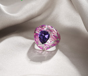 Scutoid ring, purple hecha a mano, esmalte. Plata de ley