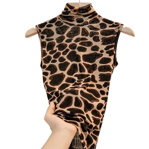 Fondo de armario: Camiseta nylon cuello alto animal print Leopardo. 3XL|