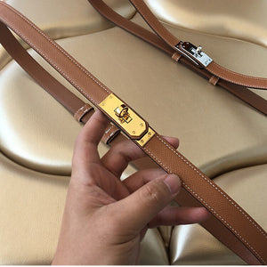 Cinturon Kelly cuero auténtico con hebilla dorada, 50-108cm