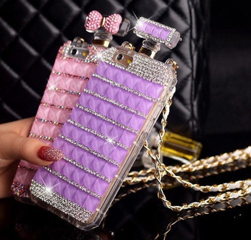 Funda telefono Perfume diamantes, con cadena, para Samsung