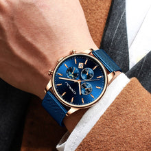 Cargar imagen en el visor de la galería, Reloj AZUL de cuarzo lujo hombre, cronógrafo deportivo 42mm. OFERTA FLASH