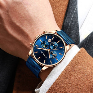 Reloj AZUL de cuarzo lujo hombre, cronógrafo deportivo 42mm. OFERTA FLASH