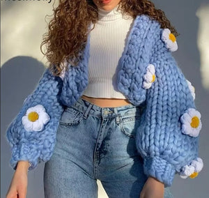 Crop top manga murcielago con flores Puffs Sweater