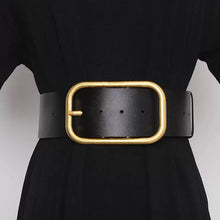 Cargar imagen en el visor de la galería, Cinturon negro piel artificial ancho 70mm con hebillas con letras G,V,H,F,BB.