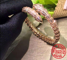 Cargar imagen en el visor de la galería, Pulsera serpiente lujo Plata 925 diamantes artificiales incrustados chapado en oro rosa 18K y platino