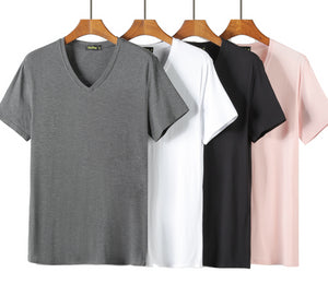 Camiseta basica hombre 95% fibra bambú, elastica, 4 colores. Cuello redondo y en pico