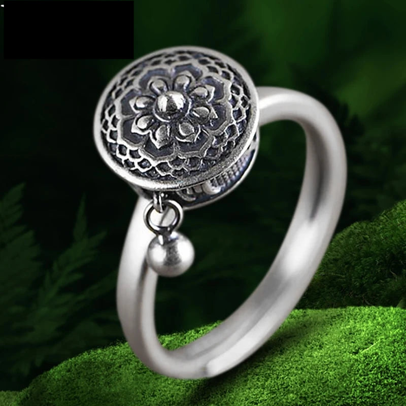 Anillo mantra tibetano giratorio 100% plata. Ajustable.