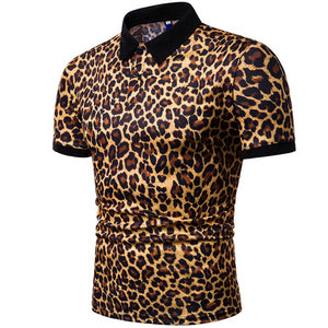 2019 Summer Mens Polo Shirt Brands Night Club Leopard Printed Turn Down Collar Short Sleeve Male Polo Homme Tees Tops M-XXXL