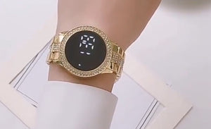 Relojes táctiles LED diamantes imitación pulsera acero inoxidable, reloj cuarzo Lujo.