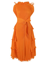 Cargar imagen en el visor de la galería, Naranja Vitamina: Vestido plisado sin mangas naranja con volantes