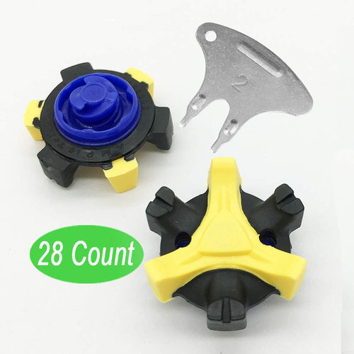 LONGKUN 28 Count Golf Shoe Spikes Replacements Tooth Height 5MM Golf Shoe Cleats Golf Spikes Easy Install Golf Shoes（Black Yellow）