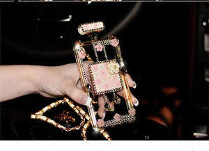 Frasco de Perfume brillantes, con cadena, iPhone y Samsung