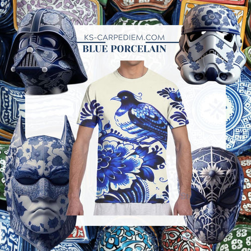Camiseta unisex porcelana azul. 3XL