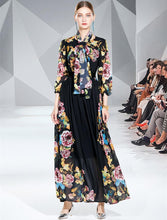 Cargar imagen en el visor de la galería, Floral Chiffon vestido maxi manga larga de lujo Linea A. XL
