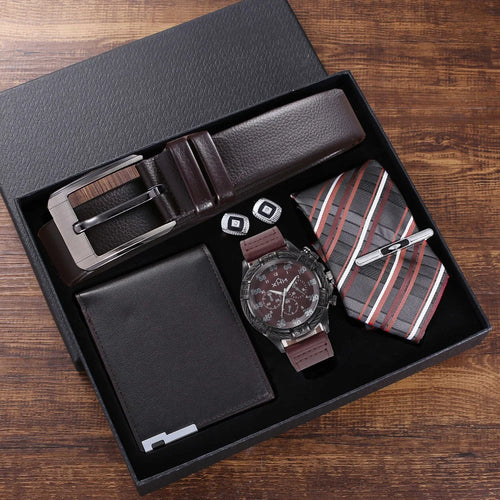 Regalo completo hombre: cartera, reloj, cinturon, corbata, gemelos.