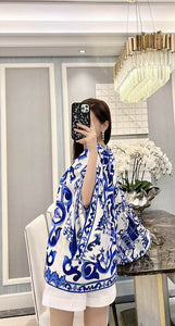 Mosaic dress: Camisa alta calidad Azul patron mosaico.