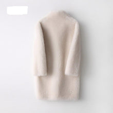Cargar imagen en el visor de la galería, Abrigo de piel  autentica y lana mujer, Color crema y negro, 5XL
