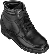 Cargar imagen en el visor de la galería, Calden Men&#39;s Invisible Height Increasing Elevator Shoes - Black Leather Lace-up Military Boots with Extra Tall - 5.2 Inches Taller - K881801