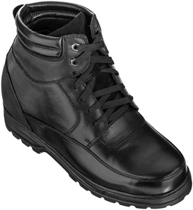 Calden Men's Invisible Height Increasing Elevator Shoes - Black Leather Lace-up Military Boots with Extra Tall - 5.2 Inches Taller - K881801