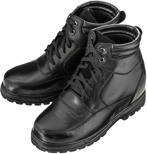 Calden Men's Invisible Height Increasing Elevator Shoes - Black Leather Lace-up Military Boots with Extra Tall - 5.2 Inches Taller - K881801