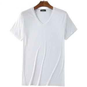 Camiseta basica hombre 95% fibra bambú, elastica, 4 colores. Cuello redondo y en pico