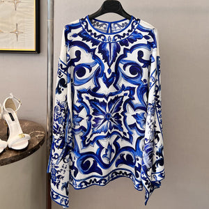 Mosaic dress: Camisa alta calidad Azul patron mosaico.