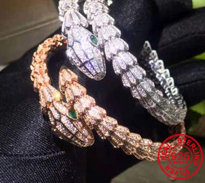 Pulsera serpiente lujo Plata 925 diamantes artificiales incrustados chapado en oro rosa 18K y platino