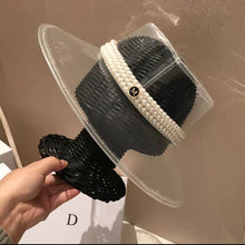 Cargar imagen en el visor de la galería, Sombrero cubo PVC transparente, cosido con perlas, sombrero de ala grande, pasarela.