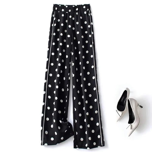 KISS DOT: Pantalones chifon lunares blanco y negro 4XL