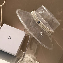Cargar imagen en el visor de la galería, Sombrero cubo PVC transparente, cosido con perlas, sombrero de ala grande, pasarela.