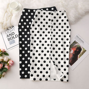 KISS DOT: Falda tubo lunares blanco y negro. 5XL