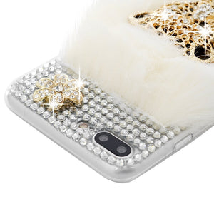 Funda de teléfono Bling bling hecha a mano con cristal y piel blanca iPhone
