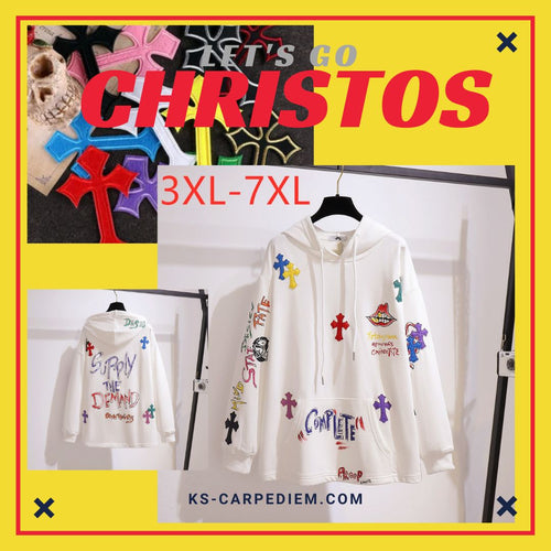 Hermosa sudadera con capucha. Christos PLUS SIZE in White. 6XL-10XL