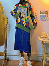 Cargar imagen en el visor de la galería, Canvas dress cartton influencers: Jersey holgado de cuello alto y estilo BF