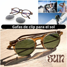 Cargar imagen en el visor de la galería, Gafas con clip extraible doble capa, polarizadas redondo unisex, marco acetato, 40mm