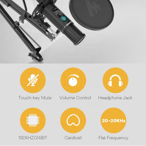 MAONO PM422 USB Microphone With Touch Mute Button Microfone 192Khz 24bit Condenser Podcast Studio Mic For PC FOR YUTUBE FACEBOOK