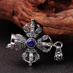 Uglyless Religious Cross Bell Pendants for Men Clinking Thai Silver Vajra Necklaces NO Chain Real 925 Silver Lapis Jewelry P1162