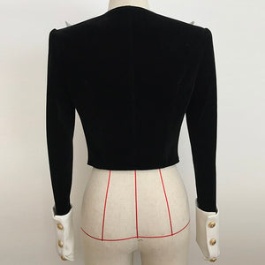 HIGH STREET 2020 Newest Stylish Designer Jacket Women's Lion Buttons Color Block Patchwork Velvet Short Blazer