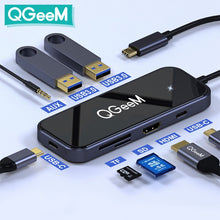 Cargar imagen en el visor de la galería, QGeeM 8 Ports USB C Hub for Macbook Pro Air USB Hub 3.0 Adapter TF SD 3.5mm PD Aux HDMI Type C Hub for iPad Pro PC Splitter Dock