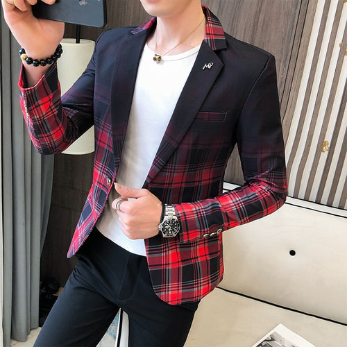 Fashion New Men's Blazer Gradient Check Slim Blazer Masculino 2020 Spring Men's Wedding Stage Party Formal Dress Suit Blazer Men