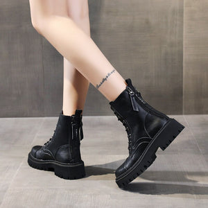 Genuine Leather Platform Ankle Boots for Women Autumn Black White Boots Women Leather Boots Comfortable Casual Women Shoes