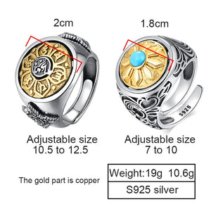 ZABRA 925 Sterling Silver Spin Ring For Men Women Open Size 2 Choices Buddha Six Words Signet Ring Vintage Rock Jewelry