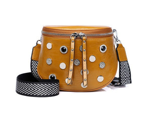 Women fashion split leather stud+resinstone belt bag waist packs