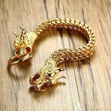 Cargar imagen en el visor de la galería, Men&#39;s Punk Double Dragon Head Herringbone Chain Bracelet for Men Braslet Stainless Steel Gold Tone Hip Hop Male Jewelry 22.5cm