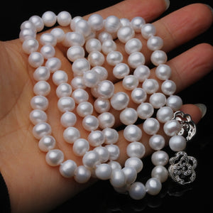 Trendy Real Natural Long Pearl Necklace Women,Wedding White Freshwater Round Pearl Necklace Party Gift