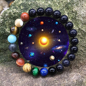 Solar System Eight Planet Themed Natural Stone Beaded Bracelet Planet Glass Men And Women Neutral Bracelet Pendientes Mujer