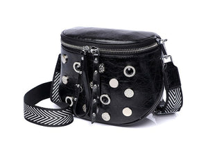 Women fashion split leather stud+resinstone belt bag waist packs